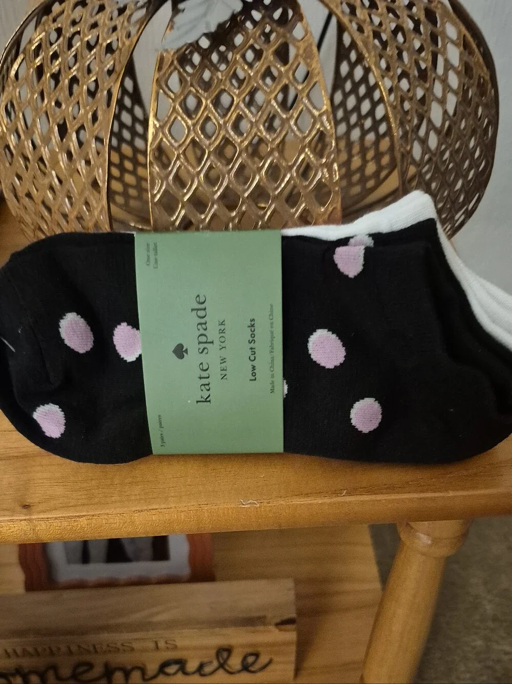 kate spade 3 Pack Low-Cut Socks. Black W/ Pink Polka Dots, Solid White & Pink.